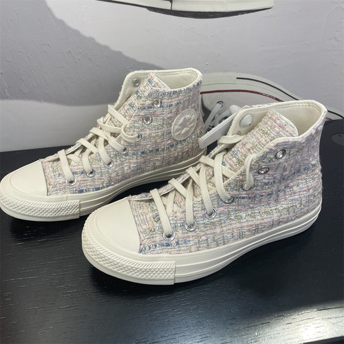 CONVERSE正品匡威小香风浅粉色编织Allstar高帮休闲帆布鞋A12739c
