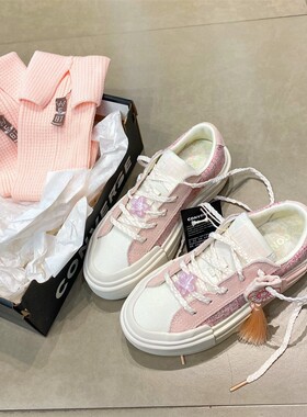 匡威25年新款CONVERSE蛇年小香风桃花刺绣UU悠游厚底鞋A13854C