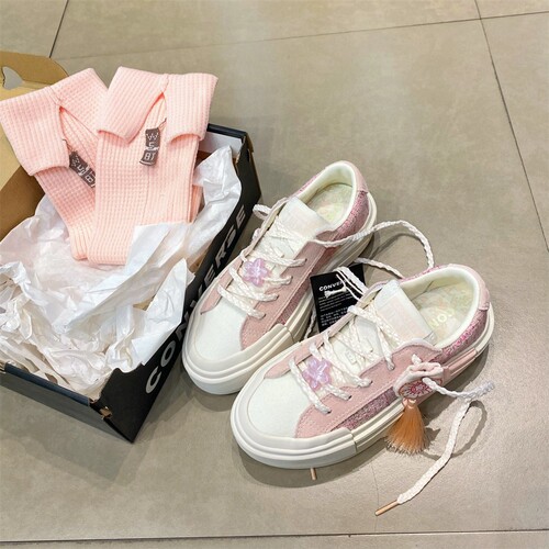 匡威25年新款CONVERSE蛇年小香风桃花刺绣UU悠游厚底鞋A13854C