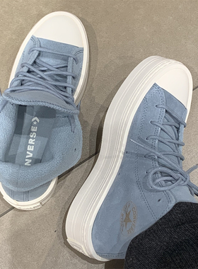 CONVERSE匡威ALLSTAR LIFT蓝色翻毛皮加绒厚底增高帆布鞋A06816c