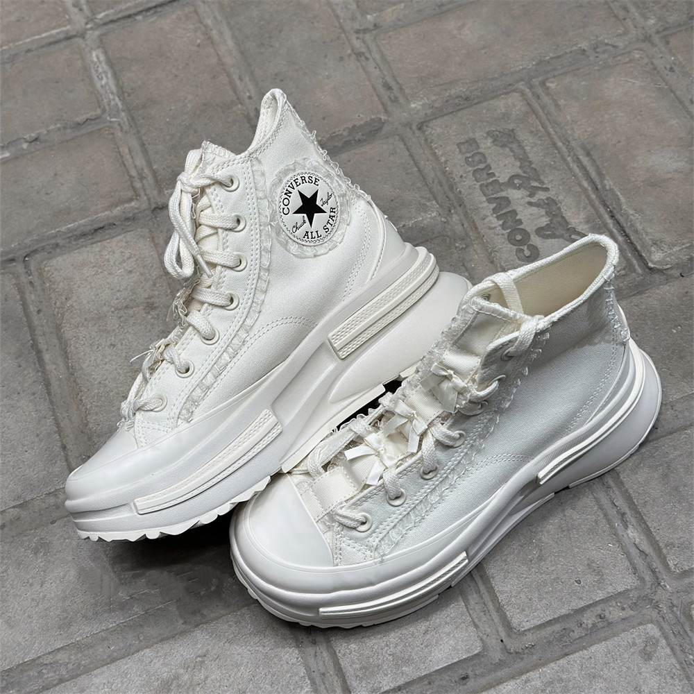 Converse匡威RunStar Legac白色蕾丝蝴蝶结夹心厚底帆布鞋A10027c