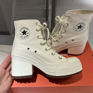 Converse匡威复古休闲增高厚底复古白色粗高跟帆布鞋A05348c