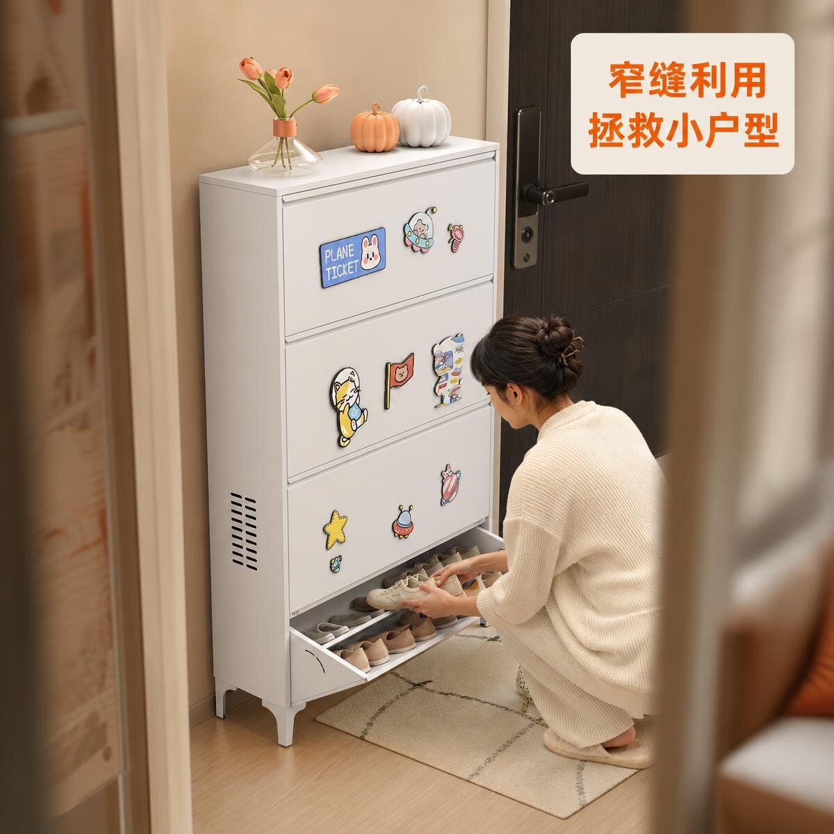 20cm双层DIY装饰可调节钢制超薄鞋柜家用门口入户玄关柜大容量