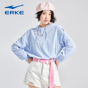 鸿星尔克卫衣女春秋女士灯芯绒宽松运动连帽星星卫衣短款上衣女装
