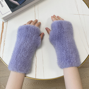 套 筒袖 冬季 保暖可爱貂皮手套水貂毛编织露指手套女真毛皮草半指袖