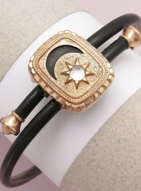 〔Victorian C.1879〕古董日月星芒Paste珐琅黑暗与光明GF14K手镯