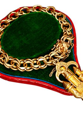 SOLD【秘密城堡1900S】Art Deco古董密钥14K金双环重工吊坠手链