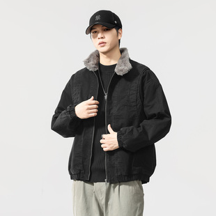 高端立领牛仔外套男拉链款宽松夹克复古潮牌机车外衣有型加绒茄克
