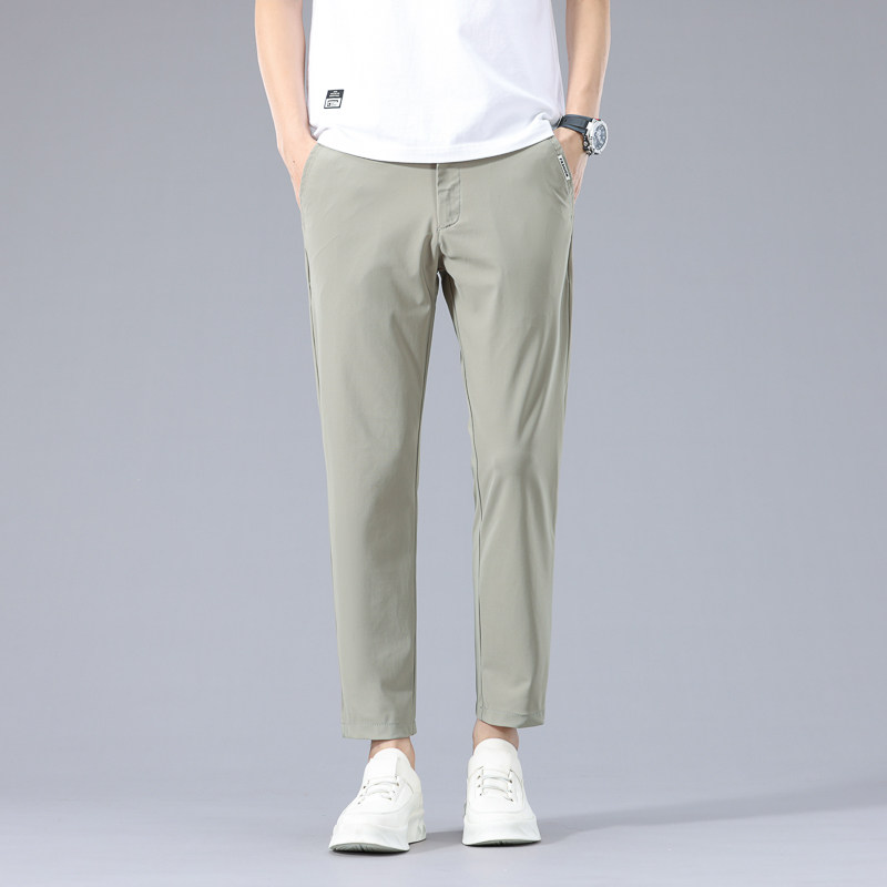 欧洲站男士九分休闲裤2026春夏季薄款修身直筒裤高弹力9分西裤子
