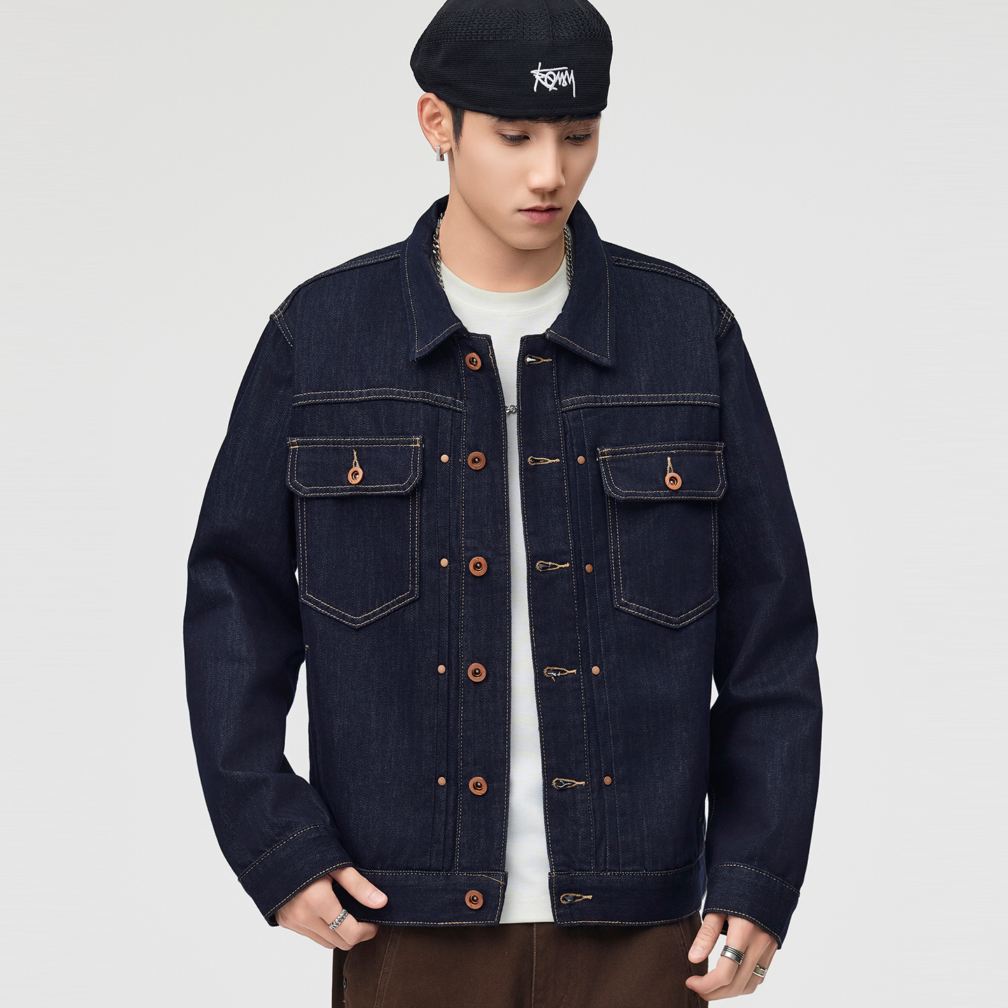 秋季原色牛仔外套男宽松港版休闲青年痞帅个性夹克男士上衣男装