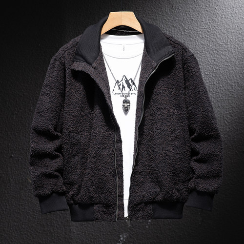 高端毛绒夹克男2025秋冬新款外套男装休闲百搭开衫拉链上衣青年