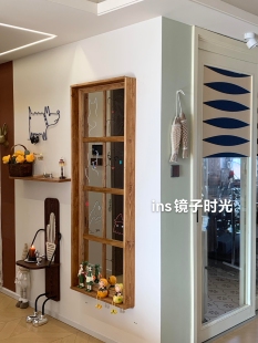 中古风假窗格子镜餐厅装饰镜客厅背景墙装饰挂镜家用墙面装饰镜子