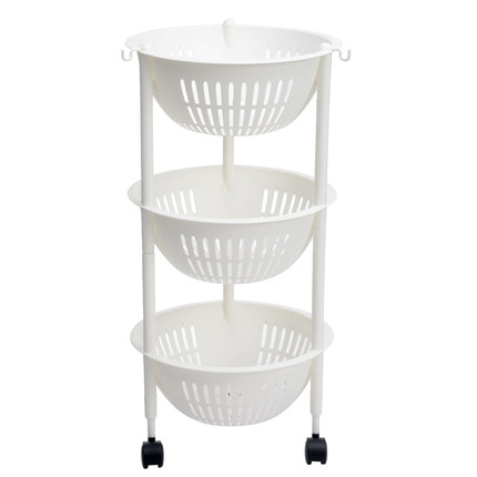 鑫贝加厚厨房置物架落地收纳架水果蔬菜架厨房3层置物架筐带轮滑