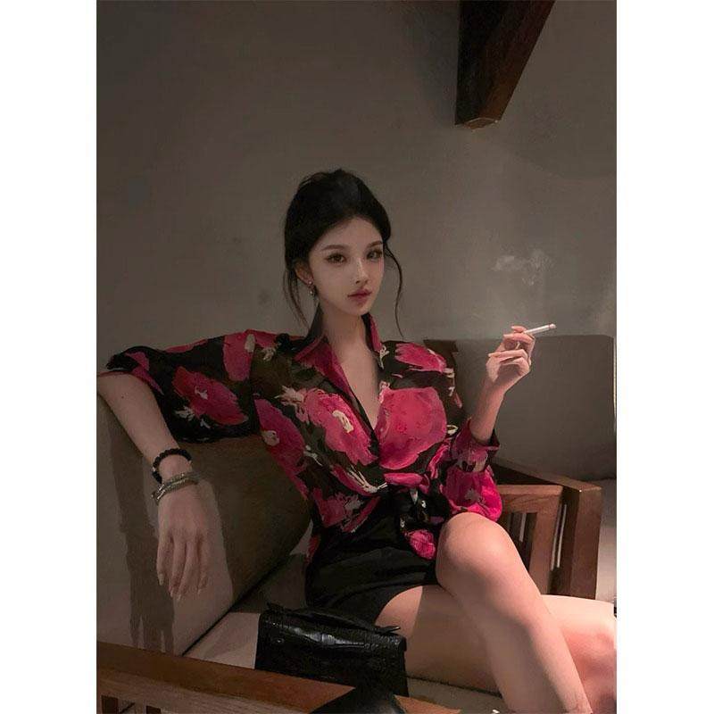 衬衫2025新款女轻奢高级感长袖气质防晒印花衬衣港味复古chic上衣