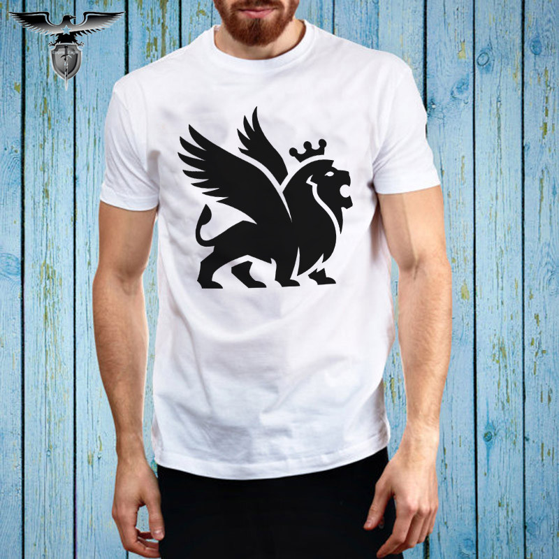 个性定制狮子英国皇冠标志纯棉t恤男女圆领短袖霸气侧漏王者风范