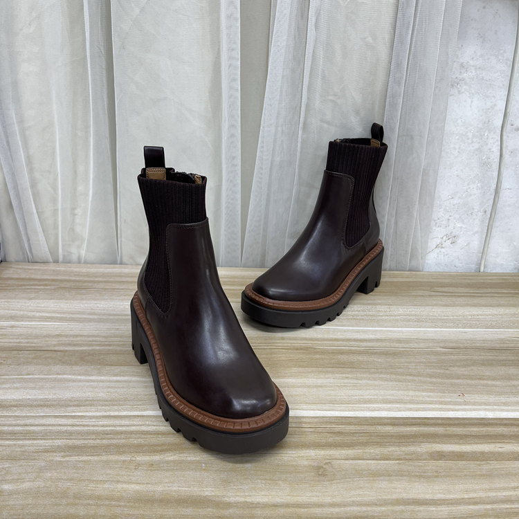 圆头厚底粗跟侧拉链短靴马丁靴