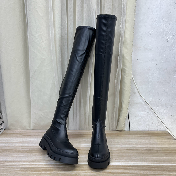 Lady Shoes外贸原单女靴新款时尚圆头厚底粗跟套筒时装长靴过膝靴