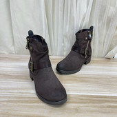 外贸原单女靴内里加绒新款 Lady Shoes 圆头纯色粗跟皮带扣短靴