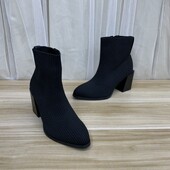 百搭 尖头粗跟加宽弹力布面侧拉链舒适时尚 外贸原单女鞋 秋冬新款