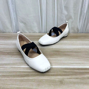 外贸原单里外全真皮女鞋方头纯色浅口复古玛丽珍皮鞋单鞋芭蕾舞鞋