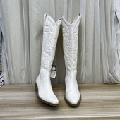 外贸原单时尚 洋气西部靴个性 尖头侧拉链粗跟中跟高筒靴长靴女靴