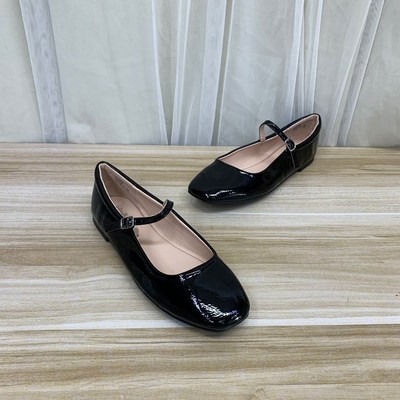 方头浅口复古超软平底玛丽珍单鞋