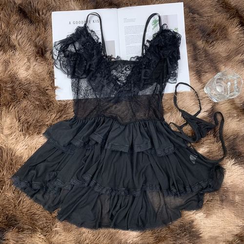 情趣内衣性感吊带蕾丝诱惑睡衣深V镂空裙战袍生活小胸显大体验