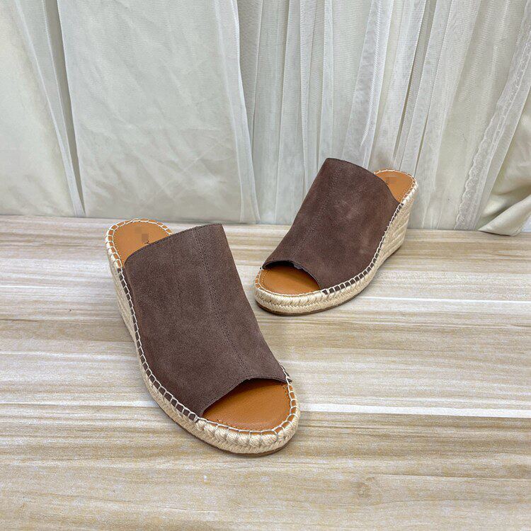 Lady Shoes外贸原单鱼嘴坡跟拖鞋简约时尚新款舒适休闲百搭外穿