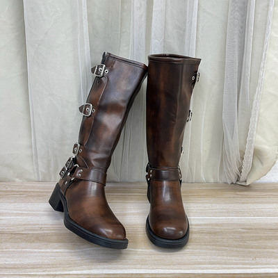 美拉德厚底皮带扣套筒中筒骑士靴