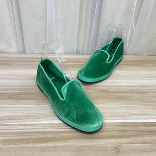 外贸原单女鞋圆头纯色绒面平底单鞋舒适一脚蹬懒人鞋亮色中口布鞋