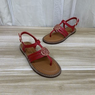 外贸原单皮带扣平底凉鞋夏季新款夹趾舒适百搭外穿女鞋沙滩罗马鞋