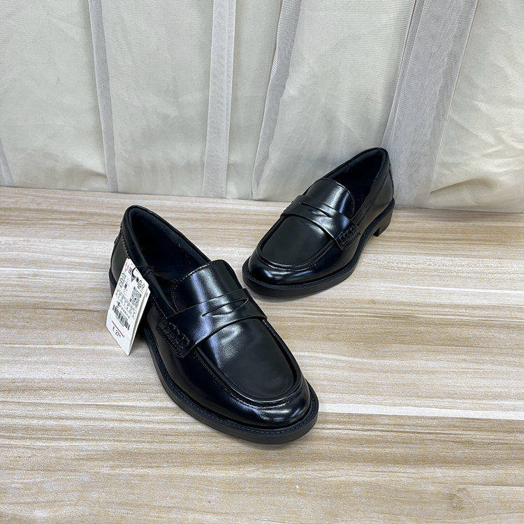 外贸原单女鞋新款时尚shoes圆头纯色粗跟通勤一脚蹬单鞋乐福鞋
