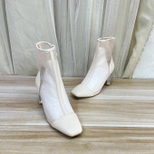 气质方头纯色粗跟网面侧拉链时装 时尚 短靴 Shoes外贸原单女鞋 Lady