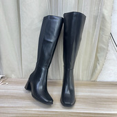 新款 Lady Shoes外贸原单粗跟长靴简约时尚 气质百搭女靴子日常外穿