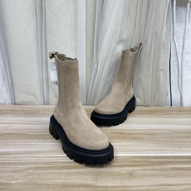 圆头厚底英伦风切尔舒适烟筒靴