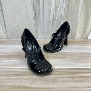 气质百搭方头皮鞋 Lady 新款 微瑕简约时尚 Shoes外贸原单粗跟单鞋