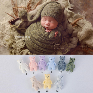 可爱小熊玩偶婴儿写真帽子新生儿摄影影楼宝宝满月照卡通公仔道具