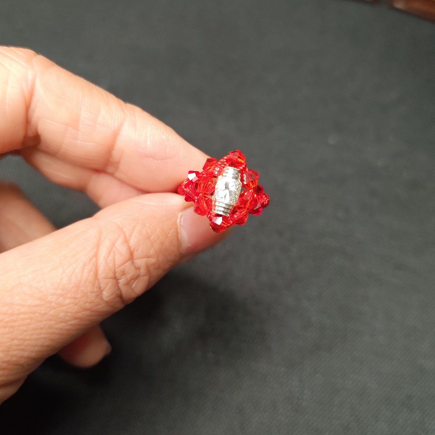 纯银转运珠红水晶红绳戒指女轻奢