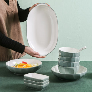 瑶华 北欧盘碗碟套装釉下彩纯色米饭碗家用菜盘汤盘碟可微波炉