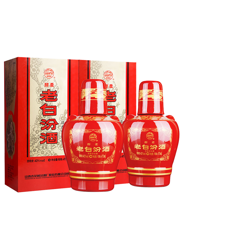 汾酒42度醇柔老白汾酒475mlX2清香型白酒2瓶装粮食酒