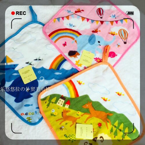 内野accototo全棉纱布印花方巾薄纱大方巾反面无捻纱婴幼儿带挂绳