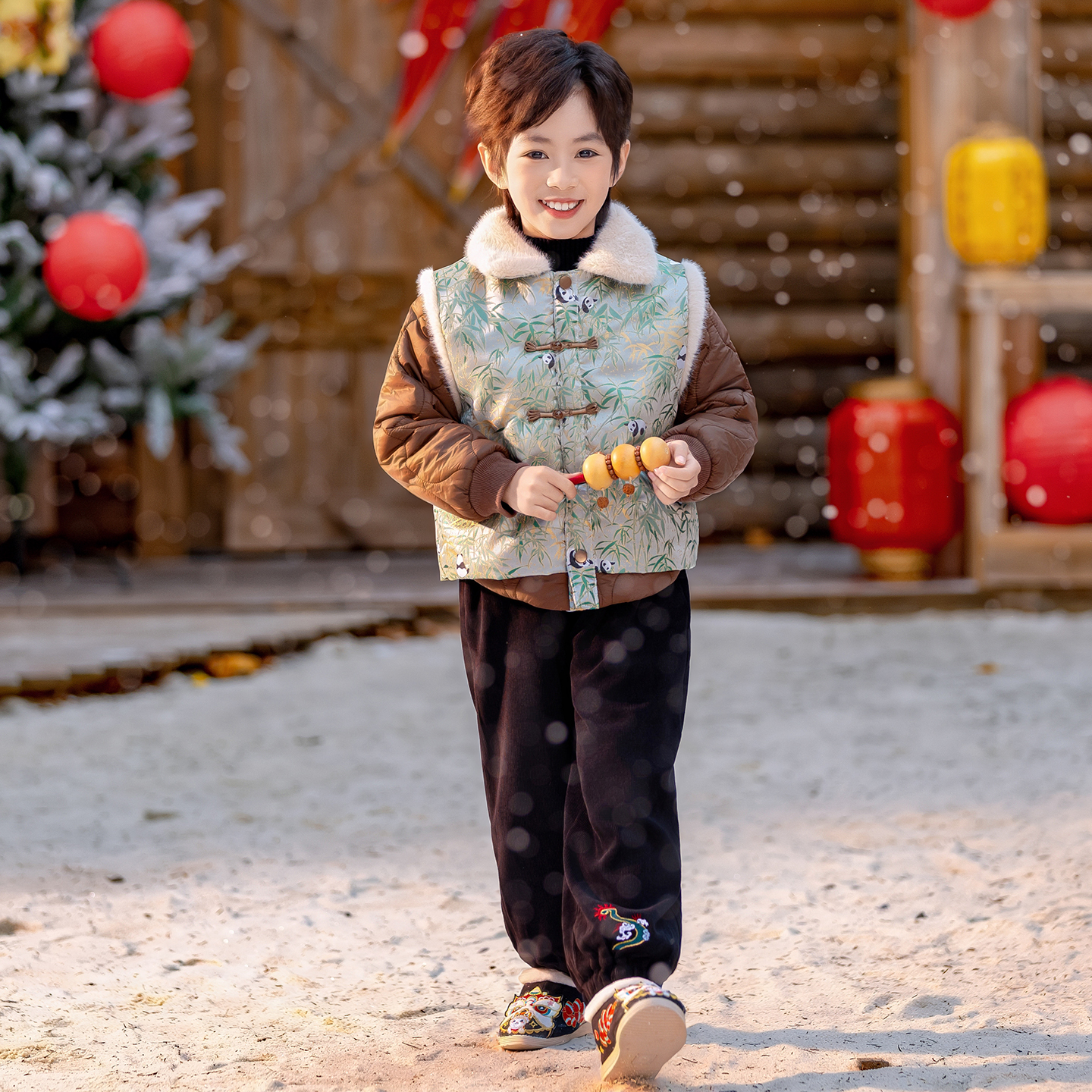 拜年服男童新中式冬装加绒加厚棉衣儿童唐装中国风小男孩新年衣服