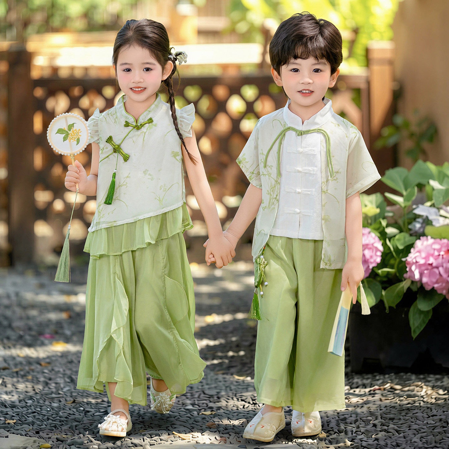 六一儿童演出服汉服古风超仙女童套装男童端午节表演服夏季姐弟装