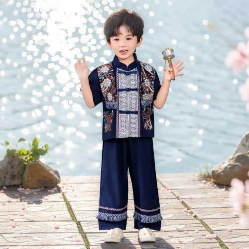 三月三儿童民族服装男童广西壮族服传统服饰男孩少数民族表演服夏