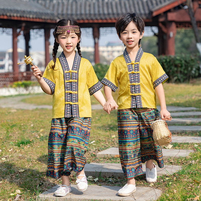 广西三月三民族服装儿童男汉服傣族服女少数民族泼水节舞蹈演出服