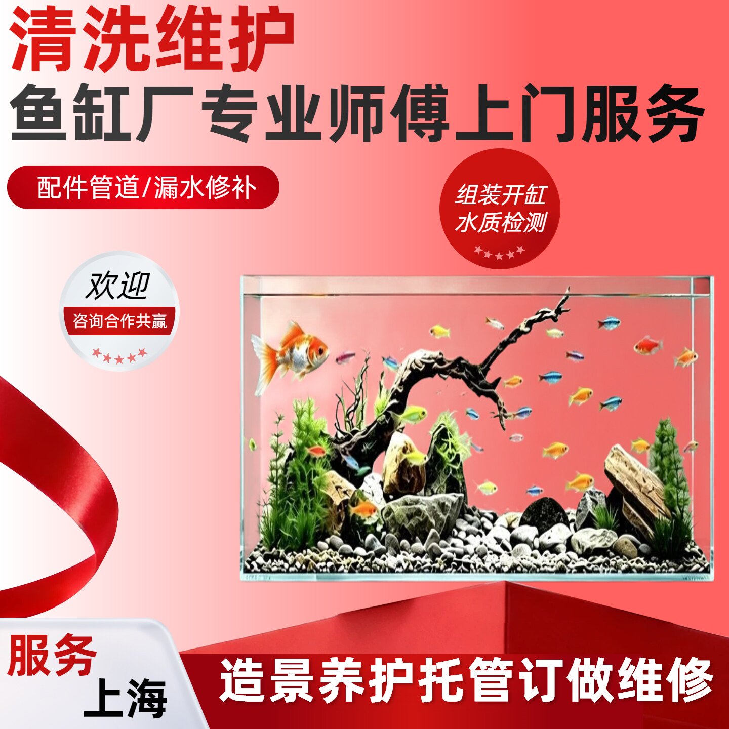清洗鱼缸造景维护换水组装开缸维修理洁配件管道更换上门上海区养