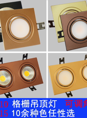 双头筒灯led格栅吊顶天花斗胆灯方形小山丘商照金色咖啡孔灯射灯