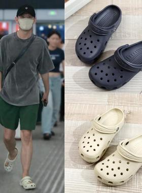 明星同款洞洞鞋男防滑软底包头拖鞋沙滩鞋男外穿大码休闲凉鞋夏季