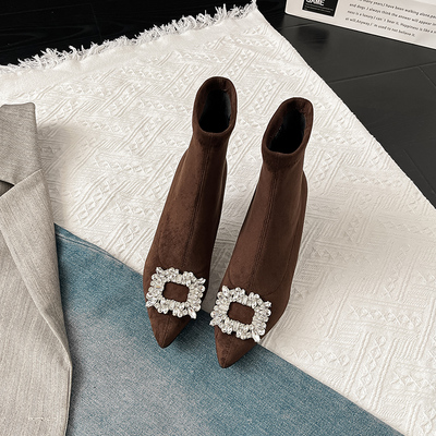 面料舒服~高级感~棕色高跟短靴