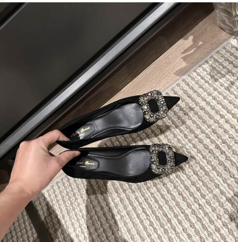 巨软~高级羊猄绒软底水钻高跟鞋